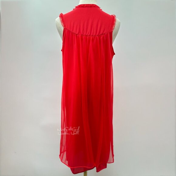 Vintage JCPenney Gaymode Red Nylon Sleeveless Nightgown with Lace Details - Picture 3 of 5